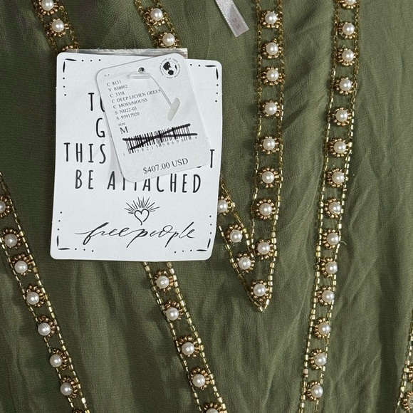 Free People JEN'S PIRATE BOOTY Olive Green Beaded V-Neck Mini Dress - Picture 9 of 11